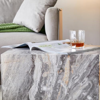 15.7" H Square Compact Coffee Table,Small Cube End Table,Modern Side Table with Stylish Faux Marble Pattern,Minimalist Accent Table for Living Room,Office,Apartment,Nightstand(Grey,15.7") - color: Grey,15.7"h