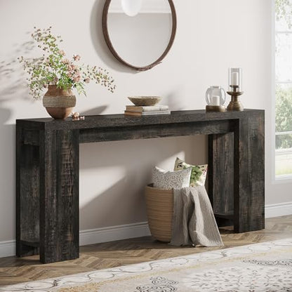Tribesigns 70.9-Inch Extra Long Console Table, Farmhouse Wood Sofa Table Behind Couch, Narrow Entryway Accent Table for Living Room, Hallway, Entrance, Foyer, Black - color: Black