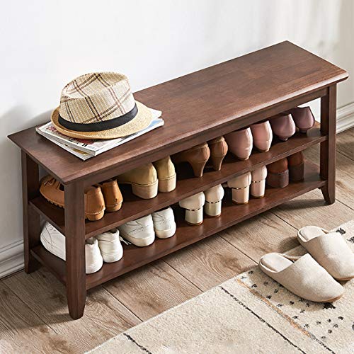 XKZG Shoe Rack Bench Wooden Shoe Storage Bench Entryway Bench, Brown, 39.4" | Rubber wood, Shoe Bench for Entryway, Living Room, Bedroom, Balcony, 39.4"W x 11.8"D x 16.5"H - color: Brown, size: 39.4"