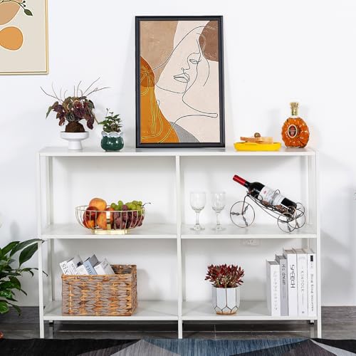 HDANI 47.2 Inch Metal Console Table with 3 Tier Strage Shelves,Narrow Entryway Table,Modern Sofa Tables for Entryway, Living Room,Bedroom,White - color: White, size: 47.24×11.81×31.5in