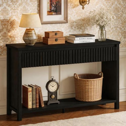 BON AUGURE Wood Console Table for Entryway, 47In Entryway Table with Storage, Narrow Sofa Tables with Drawers, Modern Black Couch Tables for Living Room, Black Oak - color: Black Oak