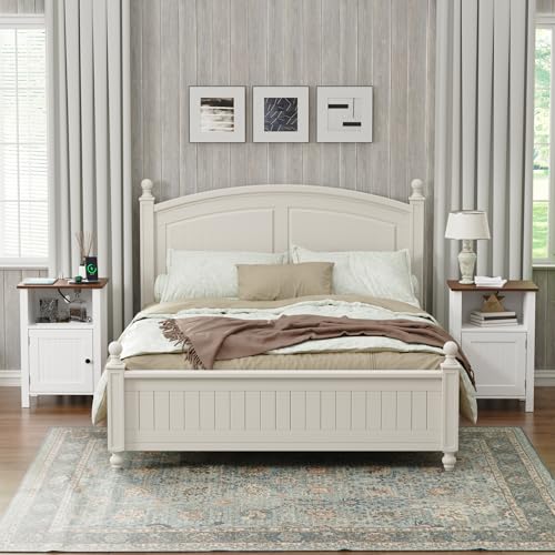 Furnify Farmhouse Nightstand Set of 2, Night Stand with Charging Station and USB Port, Modern Nightstand with Storage Shelf, Rustic Side Table with Open Space, Side Table for Bedroom, White - color: White