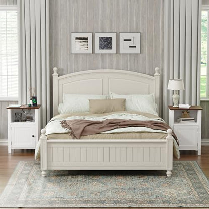 Furnify Farmhouse Nightstand Set of 2, Night Stand with Charging Station and USB Port, Modern Nightstand with Storage Shelf, Rustic Side Table with Open Space, Side Table for Bedroom, White - color: White