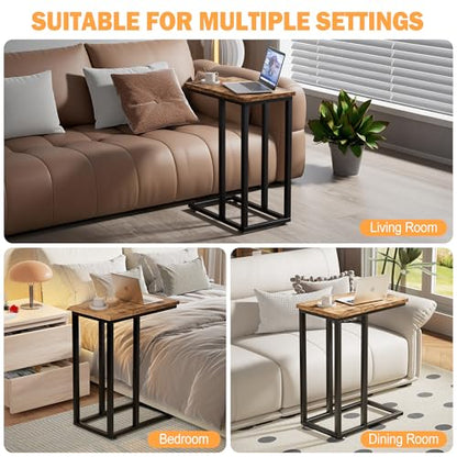 VECELO Universal C-Shaped Side Table, Multi-Functional Snack & TV Tray for Living Room, Bedroom, Grey (1 Set) - color: Grey, size: 1 Set
