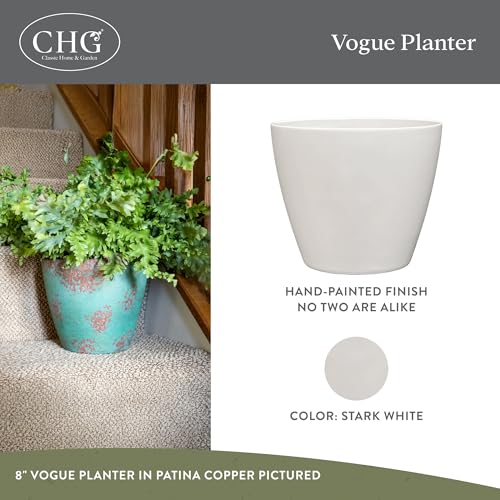 Vogue Resin Planter, Pottery Finish Garden Pot, 8” Stark White | Hand-Painted Finish Plant Pots, Lightweight Indoor Outdoor Planter, UV-Resistant, Great for Patio, Home & Garden Decor Accent
