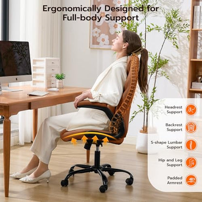 Ylzyxal Office Desk Chair, Ergonomic Computer Chair with Padded Flip-Up Arms and Adjustable Lumbar Support, PU Leather Executive Chair with Tilt Lock and 360° Swivel Rolling Wheels for Work, Study - color: Brown