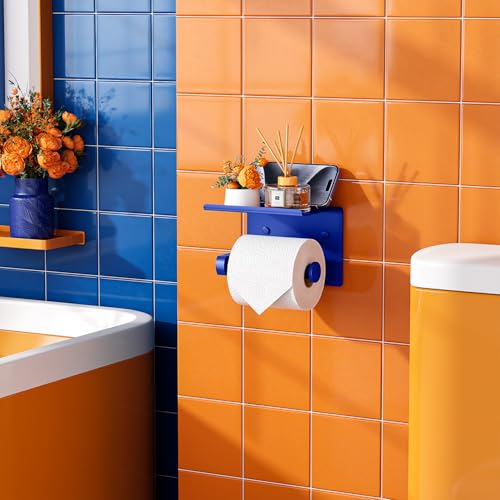 Toilet Paper Holder with Shelf Wall Mounted Toilet Paper Roll Dispenser | Heavy Duty Stainless Steel Klein Blue - color: H-klein Blue