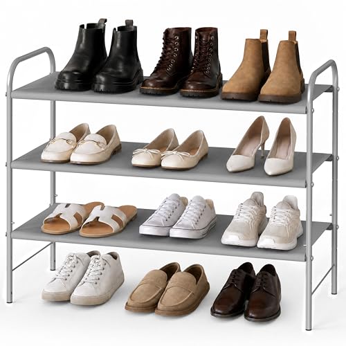 Simple Houseware 3-Tier Shoe Rack Storage Organizer, Grey – Space-Saving Shoe Shelf, Holds 9–16 Pairs, Sturdy Metal Frame, Easy Assembly – Closet, Entryway, Bedroom Shoe Storage Solution - color: Grey, size: 3-Tier