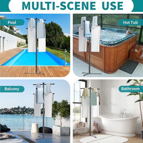 Pool Towel Rack Outdoor, Heavy Duty Outdoor Towel Rack, 61 Inch Free Standing Rack for Pool & Hot Tub, Drying Towels, Swimsuits, Life Jackets and Goggles, Ideal Pool Accessories
