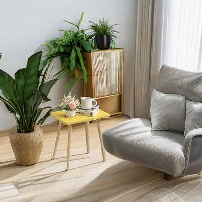 FORAOFUR Side Table, Small End Table Accent Living Room Bedroom Balcony Office, Modern Bedside Home Decor, Easy Assembly, (Yellow, 15.75D x 11.8W 16.54H in) | Yellow wood, modern rectangular, fits living/bedroom/balcony, compact, versatile, sturdy nightst