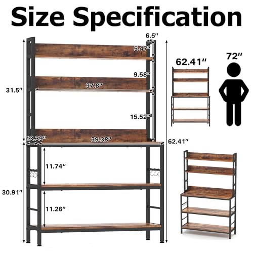 Kitchen Bakers Rack with Storage Shelves,5-Tier Free Standing Storage Shelf Rack with Hooks,Industrial Microwave Stand Shelf for Dining Room - size: without power outlet