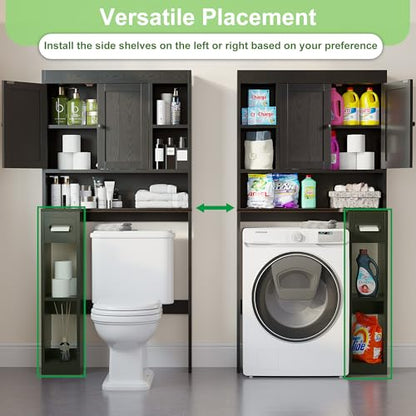 Over The Toilet Storage Cabinet with 7 Shelves, Imitation Walnut Grain Above Toilet Bathroom Organizer with Toilet Paper Holder Stand, Space Saver for Restroom, Laundry, Bathroom (Black) - color: Black