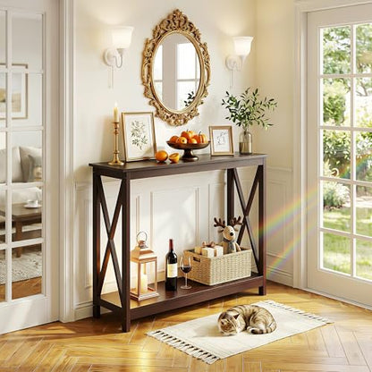 JupiterForce 39.4 Inch Console Table, Narrow 2-Tier Entryway Table with Storage Shelves, Sofa Side Table for Entryway, Living Room, Hallway, Office, Foyer, Brown - color: Brown