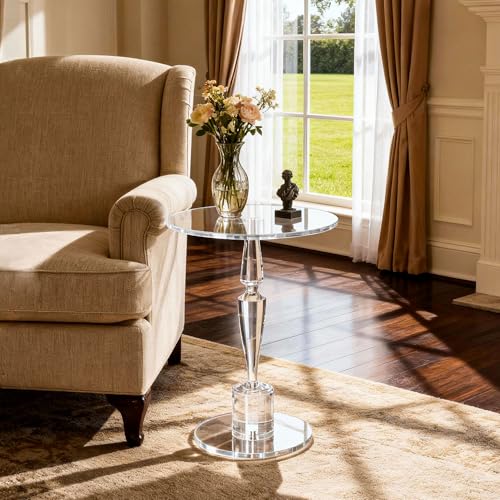 Acrylic Round Side Table, End Table Nightstand Pedestal Table for Living Room, Bedroom, Balcony (Clear, 15.7“×15.7”×21.7“) - color: Clear