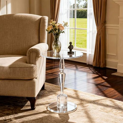 Acrylic Round Side Table, End Table Nightstand Pedestal Table for Living Room, Bedroom, Balcony (Clear, 15.7“×15.7”×21.7“) - color: Clear