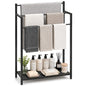 24.8" W Freestanding Towel Rack with Black Wood Shelf | 3 Tier Blanket Ladder Stand for Bathroom Living Room, Metal Frame - color: Black, size: 31.5" H x 24.8" W x7.9 D