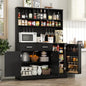 Tall Pantry Cabinet, Modern Kitchen Hutch with Microwave Stand, Kitchen Pantry Storage Cabinet with 2 Darwers & Door Shelf, Food Pantry with Goblet Holders & Adjustable Shelves for Dining Room, Black - color: Black-goblet Holders