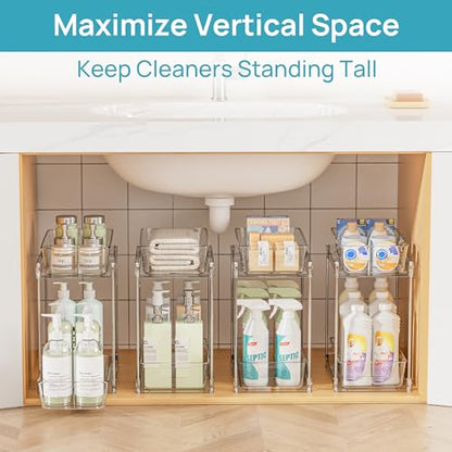 Vtopmart 4 Pack Higher Bathroom Under Sink Plastic Pull-Out Organizer (S-Higher) - color: Transparent, size: S-Higher (4 Pack)