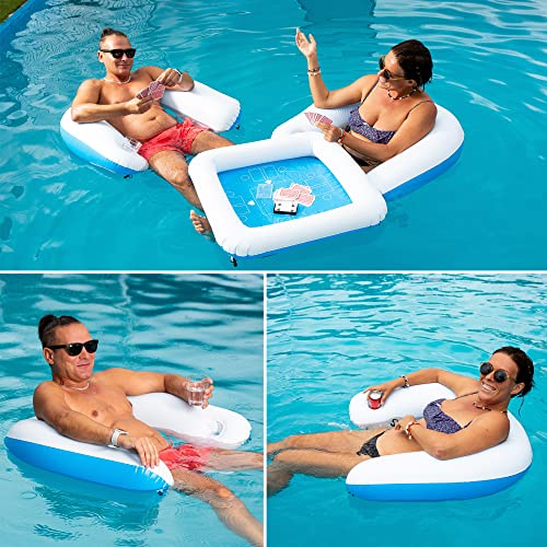 Zento Table for Pool Inflatable Game Station Set with Waterproof Playing Cards Poker Game Deck and Chairs - Card Table with Inflatable Seats for Fun in The Water by The Beach Pool - size: 1