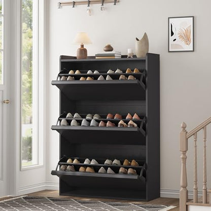 Garvee Shoe Cabinet with 3 Flip Drawers, Hidden Wood Shoe Cabinet,Freestanding Shoe Storage Cabinet with Adjustable Shelf for Entryway Hallwa, Living Room, Living Room, Black - color: Black