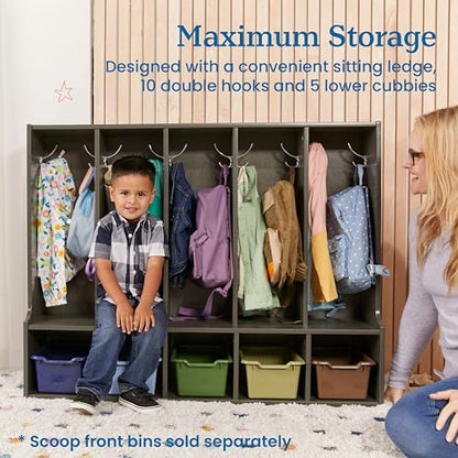 ECR4Kids Streamline 5-Section Toddler Coat Locker with Bench, Classroom Furniture, Grey Wash - color: Grey Wash