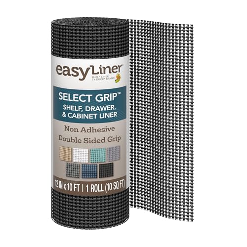 EasyLiner Select Grip Shelf Liner - Easy to Install & Cut to Fit - Non Slip, Non Adhesive, Drawer Shelf & Cabinet Liner for Kitchen, Bathroom, Pantry Cupboards, 12 in x 10 ft (1 Roll), 10 ft, Black - color: Black, size: 12-Inch x 10 Feet