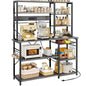 SUPERJARE Larger Bakers Rack with Power Outlets, 6-Tier Microwave Stand, Coffee Bar with 12 S-Shaped Hooks, Kitchen Shelf with Wire Basket, 47.2 x 15.5X 66.9 Inches, Grey - color: Charcoal Gray, size: 47.2inch