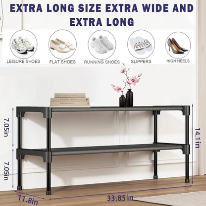 SAN HE Long Shoe Rack-Shoe Organizer 2 Tier Shoe Rack for Closet Front Door Entryway Garage, Stackable Free Standing and Freely Combinable Shoe Storage, Space Saving Small Shoe Shelves.