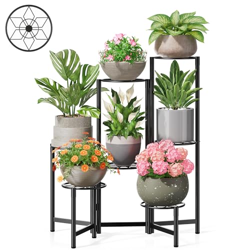 7 Tier Metal Patio Plant Stand Outdoor, Heavy Duty Flower Stands for Indoor Plants, Floding Tall Corner Shelf for Diaplay Racks for Home Decor, Graden, Balcony -BlackDiamond - color: BlackDiamond, size: 7-tiers