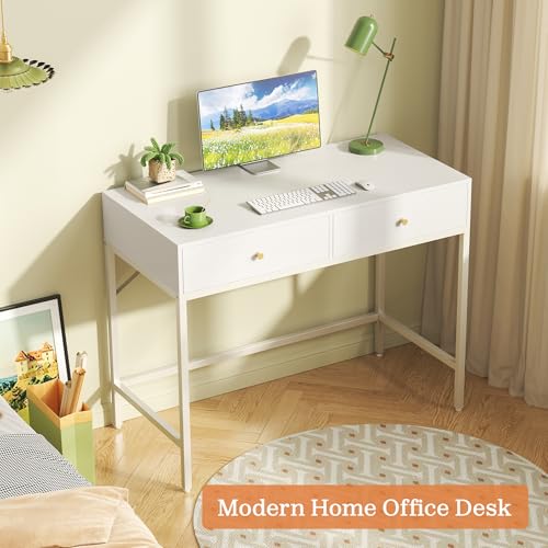 SUPERJARE Vanity Desk with Drawers, 31.5 inch Computer Desk, Modern Simple Home Office Desks, Makeup Dressing Table for Bedroom - White - color: White, size: 31.5 inch