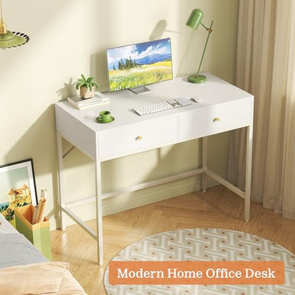 SUPERJARE Vanity Desk with Drawers, 31.5 inch Computer Desk, Modern Simple Home Office Desks, Makeup Dressing Table for Bedroom - White - color: White, size: 31.5 inch