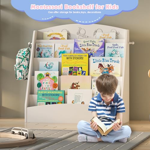 NACHES 5-Tier Kids Bookshelf - Toddler Book Display Shelves, Montessori Bookshelf for Kindergarten, Nursery, Bedrooms, Classrooms - Wooden Children Book Display (White) - color: White