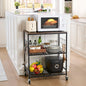 Rolling Kitchen Microwave Cart, 3 Tier Microwave Stand with Storage, Small Kitchen Island on Wheels, Wood and Mental Kitchen Shelf Rack, Black Organizer for Living Room, Office, Balcony - color: Black