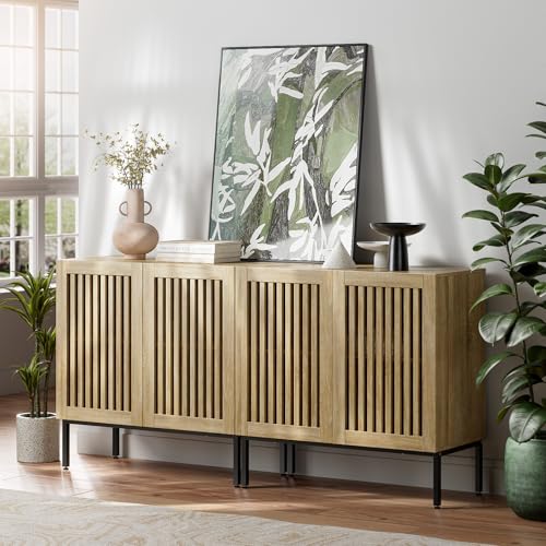 BVIUNTWO Buffet Cabinet with Storage,Set of 2 Farmhouse Console Table with Metal Base and Adjustable Shelf,Sideboard Coffee Bar Cabinet with 4 Doors for Kitchen,Dining Room,Living Room,Oak - color: Oak, size: 63 Inch