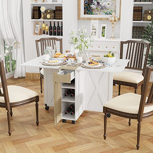 3imothrix Folding Dining Table, Small Dining Table, Space Saving Dining Table with 6 Wheels, Kitchen Table Sewing Table for Small Spaces (White) - color: White