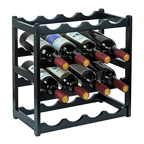 Bamboo Wine Rack, Sturdy and Durable Wine Storage Cabinet Shelf, Wine Racks Countertop for Pantry - 4 Tiers 16 Bottle Wine Rack Black - color: 4 Tier Black