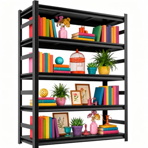 5 Tier Metal Bookshelf, Adjustable Tall Bookcase, Heavy Duty 3000 LBS Modern Deep Book Shelf, Bolt-Free Storage Shelves for Living Room, Home Office, Garage, 36" Wx 16" Dx 71.2" H - size: 5 Tier-36"Wx 16"Dx 71.2"H
