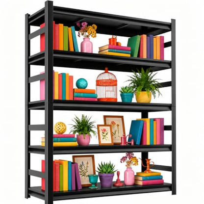 5 Tier Metal Bookshelf, Adjustable Tall Bookcase, Heavy Duty 3000 LBS Modern Deep Book Shelf, Bolt-Free Storage Shelves for Living Room, Home Office, Garage, 36" Wx 16" Dx 71.2" H - size: 5 Tier-36"Wx 16"Dx 71.2"H
