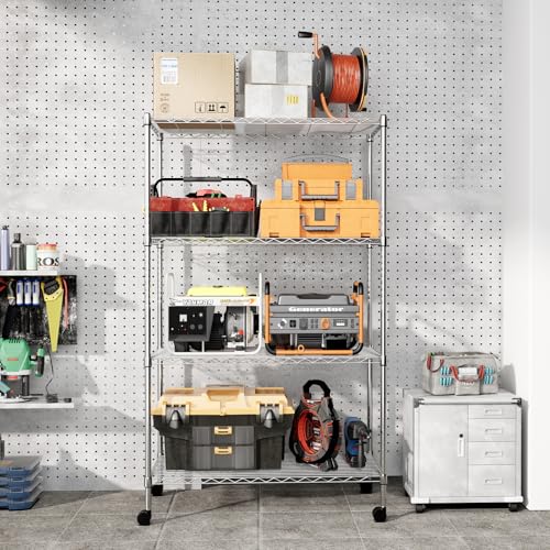 Simple Deluxe Heavy Duty 4-Shelf Shelving with Wheels, 35.43" D x 17.72" W x 61.02" H Adjustable Steel Organizer Wire Rack 1000 Lb Capacity, Chrome - size: 4-Tier, 17.72"W x 35.43"D x 61.02"H