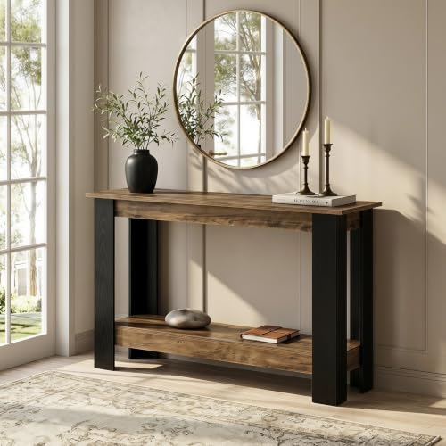 Tribesigns 41" Console Table for Entryway, Narrow Sofa Table Behind Couch | 2-Tier Modern Farmhouse Accent Furniture for Hallway, Living Room, Industrial Black & Rustic Brown