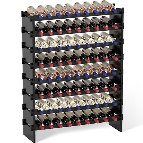 Domax Wine Rack Freestanding Floor - 8 Tiers Wine Bottle Holder 72 Bottle Stackable Bamboo Wooden Storage Racks Shelves for Kitchen, Bar, Pantry and Cellar (Black) - color: Black