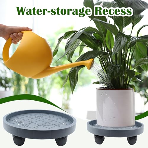 K KASONIC 12 Inch Plant Caddy with Wheels, 220LBS Capacity Rolling Plant Stand Dolly, 2 Pack Round Planter Saucer Mover Base Tray for Indoor Outdoor Potted Plants, Includes 5M Tearable Plant Ties