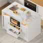 Kitchen Island with Storage, Island Table for Kitchen with Power | Outlet & LED Light, Coffee Cart on Wheels Rolling Buffet Cabinet with Fluted Sliding Door, 2 Drawers, Large Countertop, White - color: White