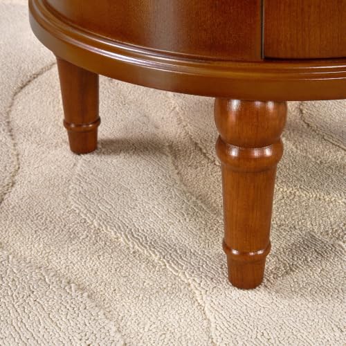 Round End Side Table with 2 Storage Drawers, Sofa Beside Tables for Living Room, No-Tools Assembly, Nightstand with Carved Wood Legs for Bedroom, 17.7" Dia x 20.1" H Honey Amber YBG-B5598-MG - style: Round End Table