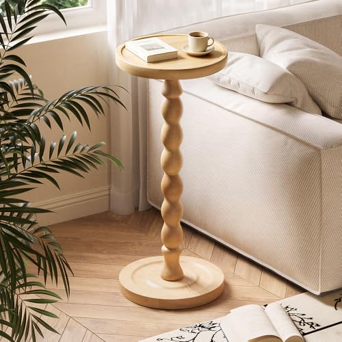 Round Side Table, Small End Table for Small Spaces with Solid Wood Leg, Accent Nightstand, Coffee Table for Living Room, Bedroom, Conference Room, Hallway, Home Office, Natural Wood Color - color: Natural