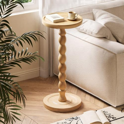 Round Side Table, Small End Table for Small Spaces with Solid Wood Leg, Accent Nightstand, Coffee Table for Living Room, Bedroom, Conference Room, Hallway, Home Office, Natural Wood Color - color: Natural