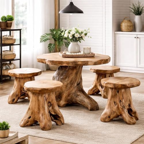 WELLAND Natural Cedar Stump Stool, Live Edge Mushroom Side Table, 14" H | Handcrafted from solid cedar with a live edge top and natural tree stump base