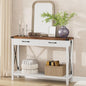 Klaesio 31-inch Side Table Suitable for Entrances, Hallways, and Living Rooms Two-Tier Narrow Sofa Side Table Industrial-Style Entrance Table with Drawers and Open Storage Shelves - White + Brown - color: White