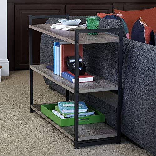 Household Essentials Wide 3‑Shelf Open Storage Bookshelf in Oak Rustic Wood Grain and White Metal Frame, Ashwood - color: Ashwood