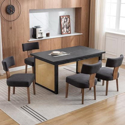 RIVOVA Linen Dining Chairs Set of 4, Modern Dining Chair with Curved Backrest and Wood Legs Upholstered Dining Chairs Farmhouse Dining Room Chairs Kitchen Chairs, Charcoal - color: Charcoal Curved